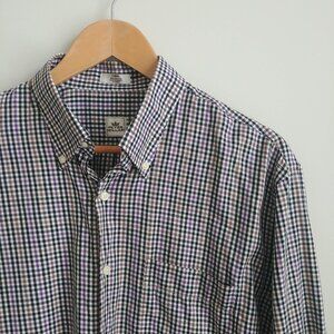 Peter Millar Mens Large 100% cotton purple brown checked button down shirt